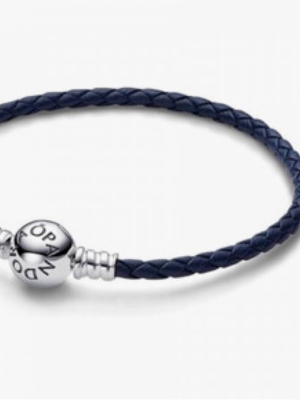 Pandora Dark Blue Braided Leather Bracelet with Silver Bead Clasp